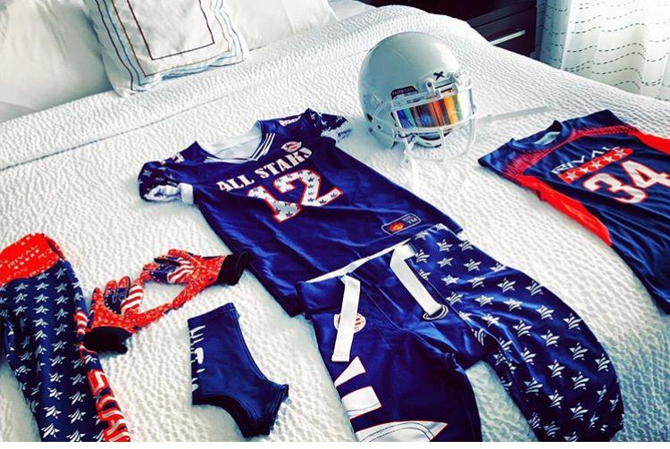 All Star jersey number 12, helmet and gear laid out before the showcase